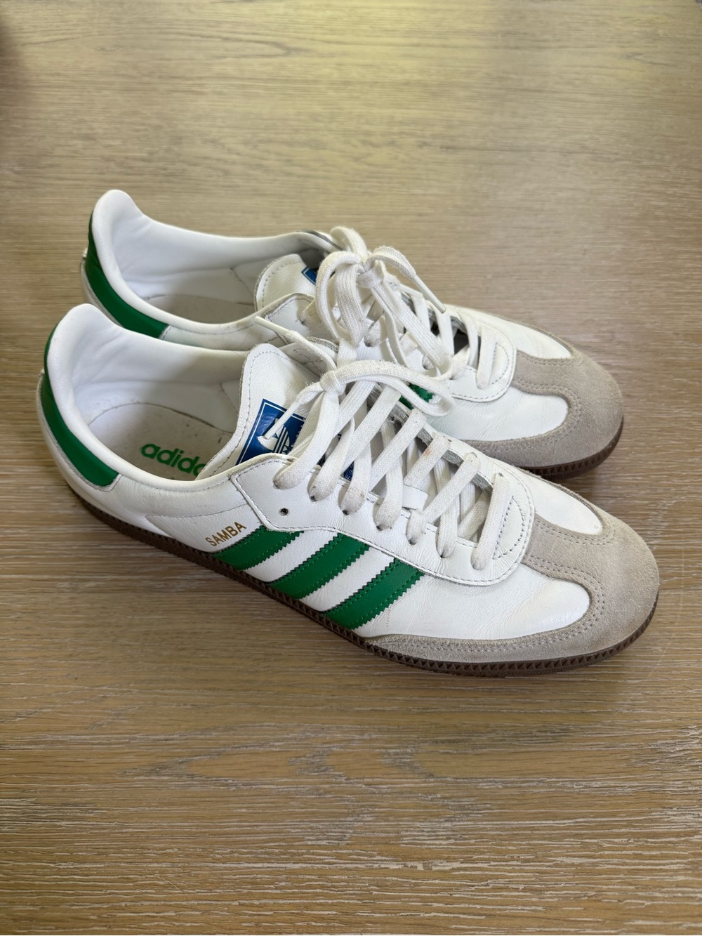 Adidas Samba men’s OG White Green stripe Leather Sneakers shoes size 10.5